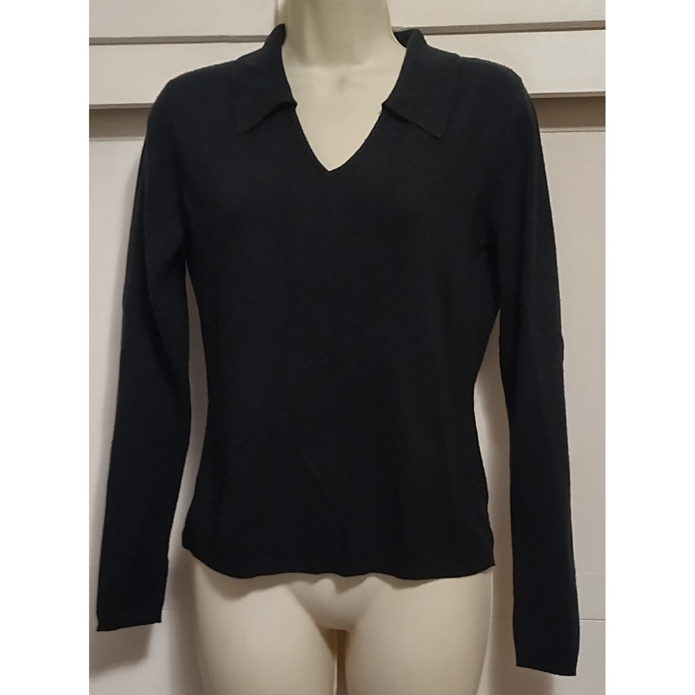 Mendocino Black Tight Knit Women Sweater Size S Collar Long Sleeve